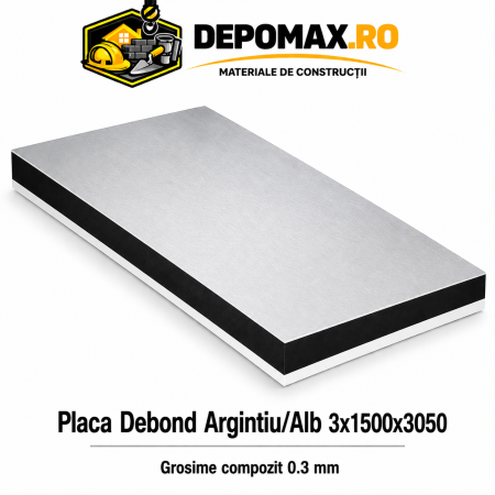 Placa BOND argintiu/alb 3mm, 1500x3050mm, aluminiu 0.3mm